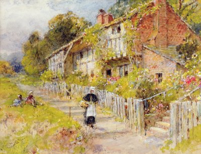 Cottages - A Row of Cottages with a Figure and Other Children Playing by William Stephen Coleman